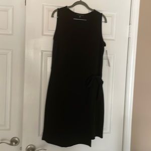NWT Tiana B. Size Large Black Knor Knee Length Sheath Dress with Side Waist Tie